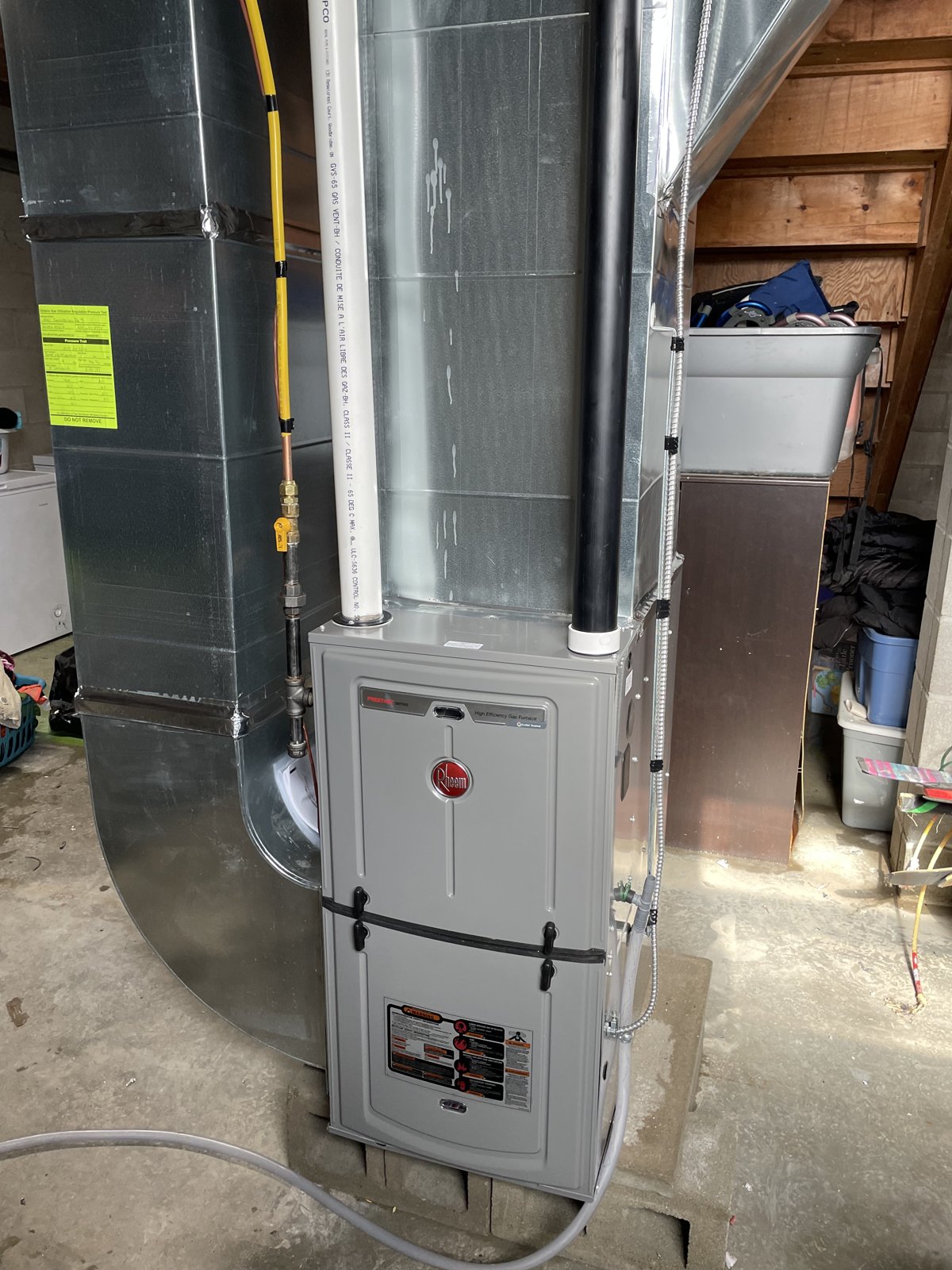 Modern HVAC Rheem furnace installation