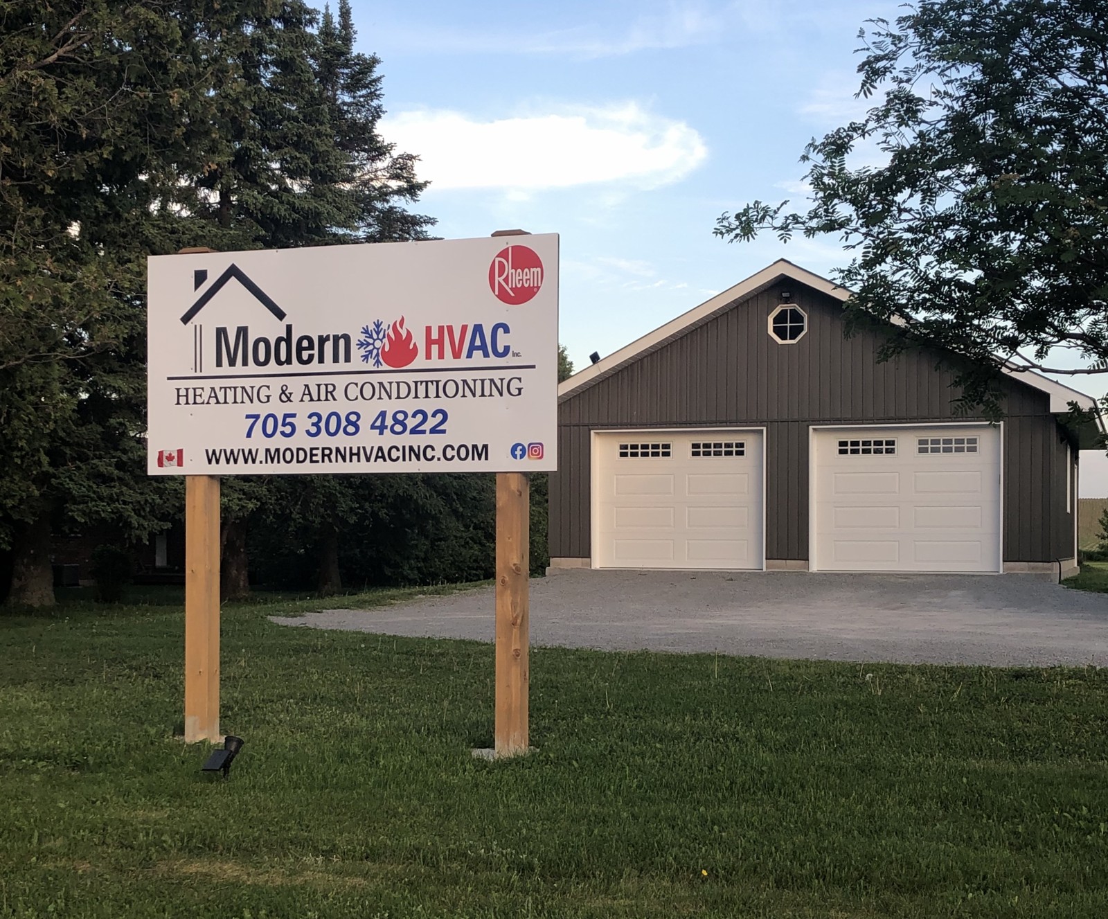 Modern HVAC sign and building